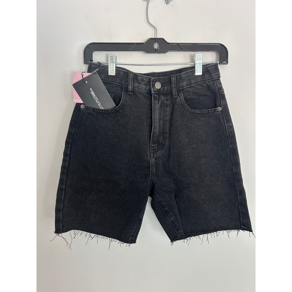 PrettyLittleThing NWT Washed Black Longline Fitted Denim Shorts CMG9842 US 2 NEW